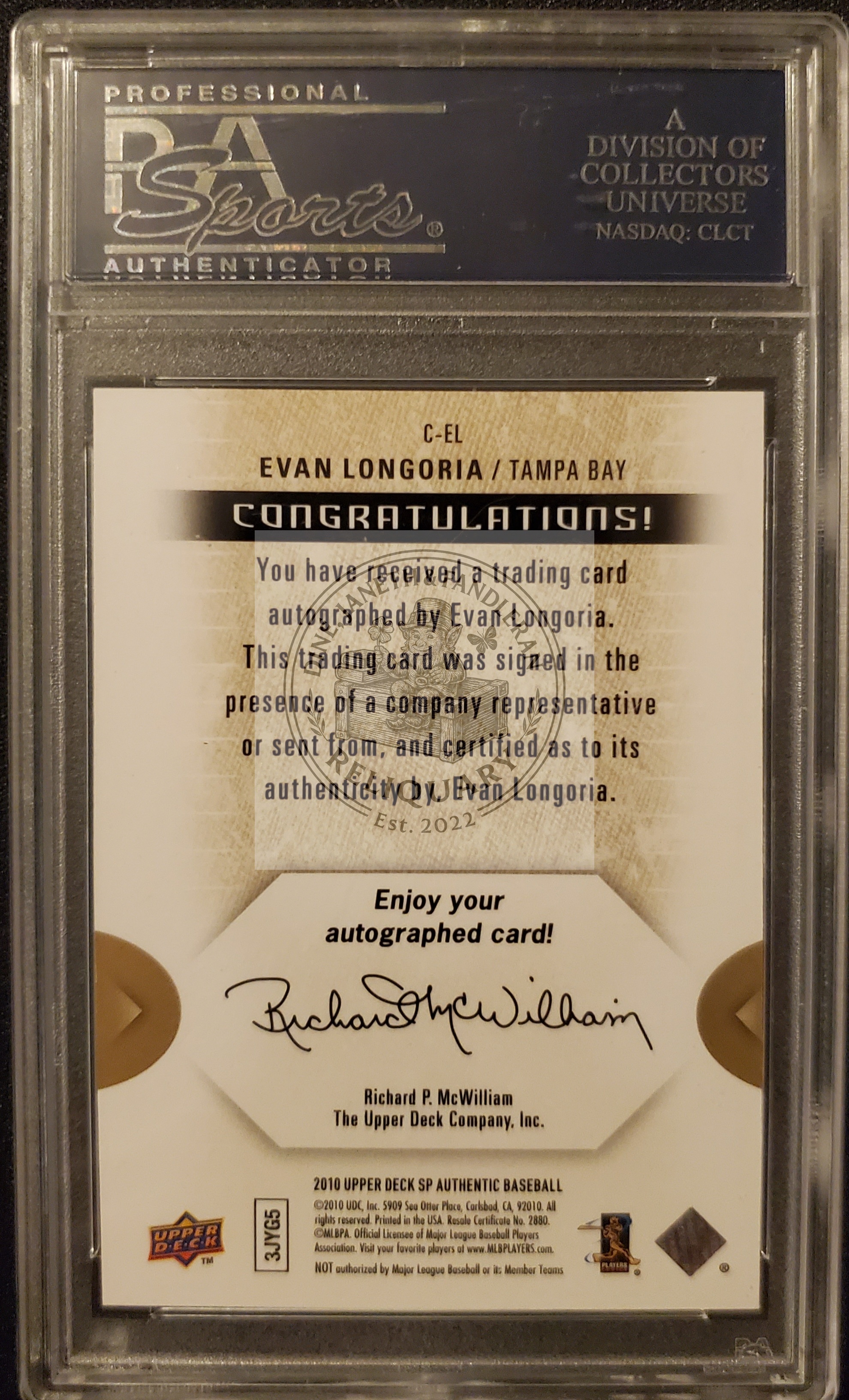 2010 SP Authentic Chirography Evan Longoria – Back