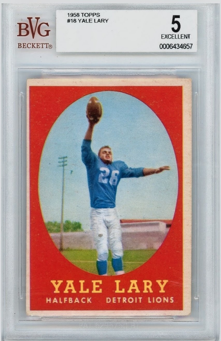 1958 Topps Football — Yale Lary #18, Detroit Lions, BVG 5 Excellent — front