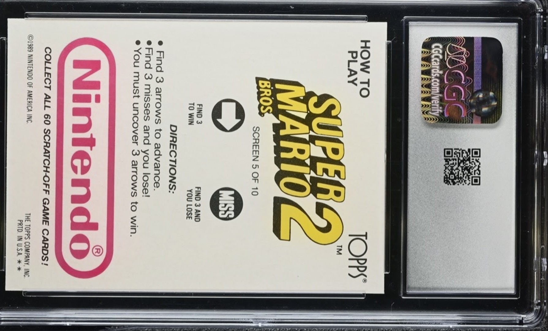 1989 O-Pee-Chee Nintendo Game Pack — Super Mario Bros. 2 Screen 5/10 Scratch-Off, CGC 8.5 NM/MINT+ — back